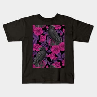 Ravens and magenta roses Kids T-Shirt